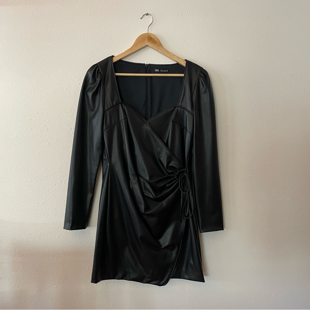 Zara faux leather mini dress, black (L).